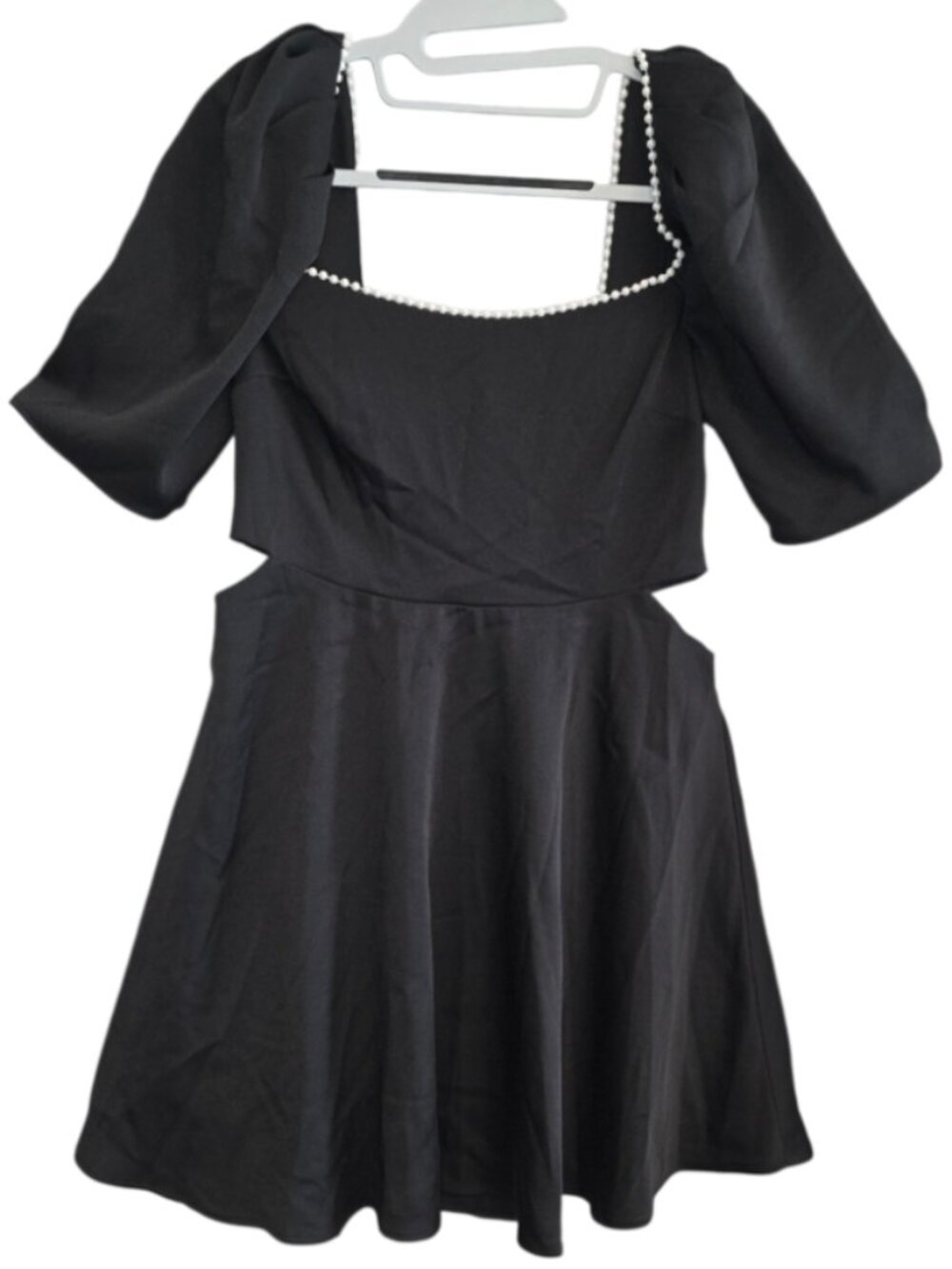 Lucy Paris Venice Cut Out Mini Dress Pearl Embellished Square Neck LBD Bodycon